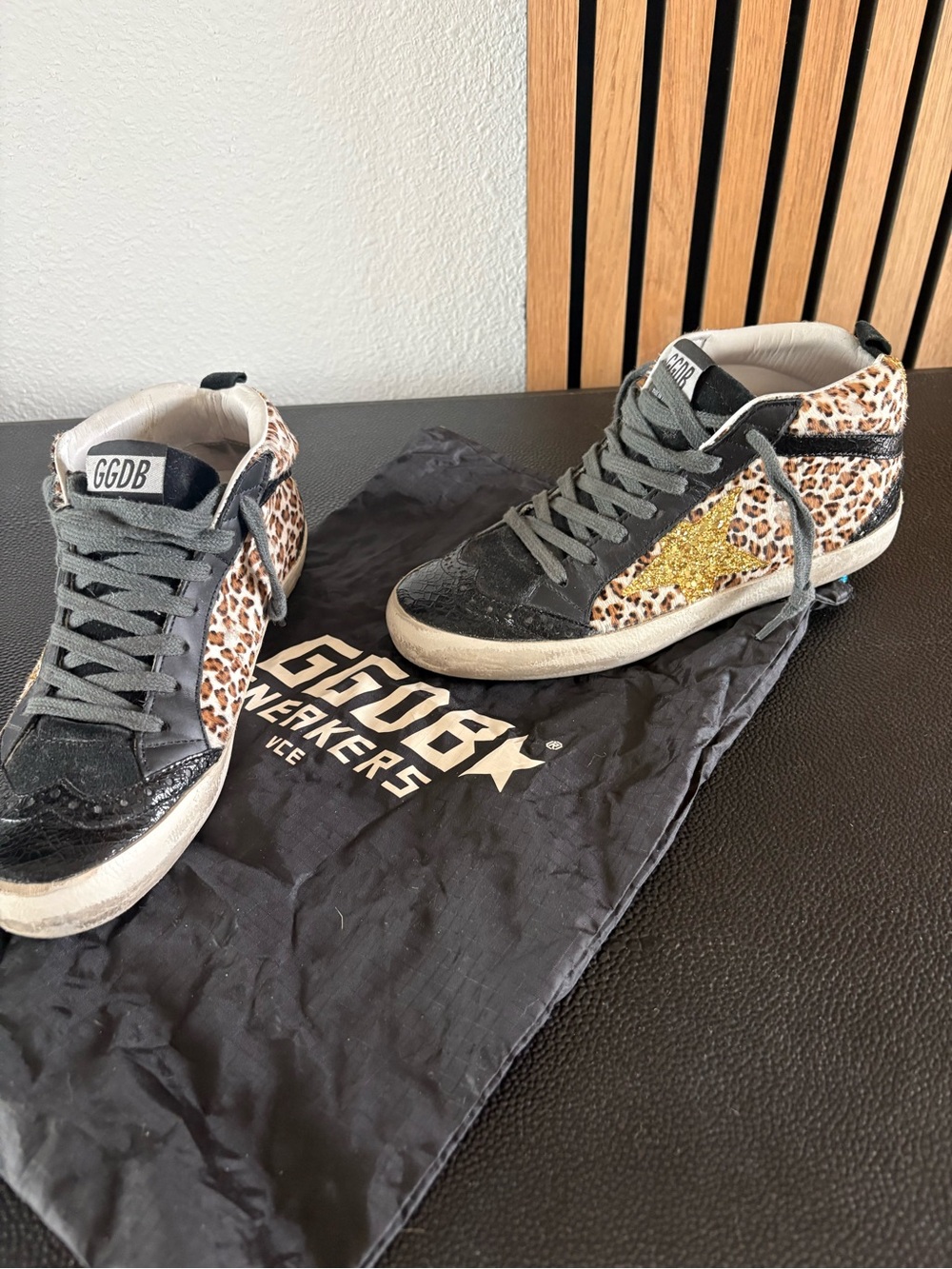 Golden Goose Leopard Print Sneakers with Glitter Gold Star - Picture 2 of 4